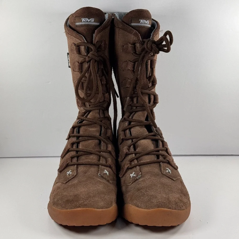 Teva 4334 Vero Brown Suede Lace Up Side Zip Mid Calf Hiking Boots Y5/W6.5